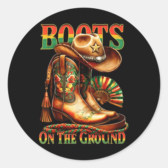 Sticker Rond Bottes Sur Le Sol Boot JunetDix Black Cowgirl (Devant)