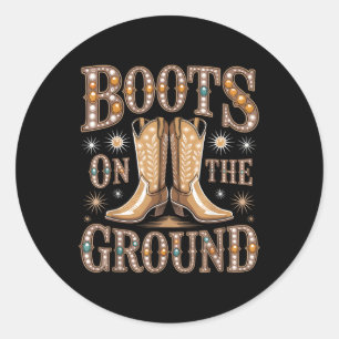 Sticker Rond Bottes Sur Le Terrain Black Cowgirl Western Où Le