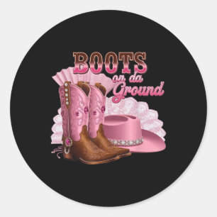 Sticker Rond Bottes Sur Le Terrain Boot Cowboy Western Cowgirl 