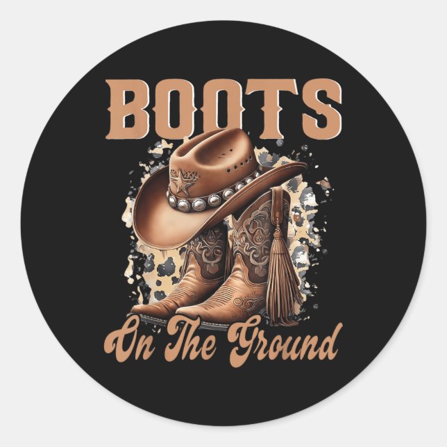 Sticker Rond Bottes Sur Le Terrain Boot Cowboy Western Cowgirl (Devant)