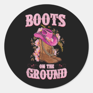 Sticker Rond Bottes Sur Le Terrain Boot Cowboy Western Cowgirl