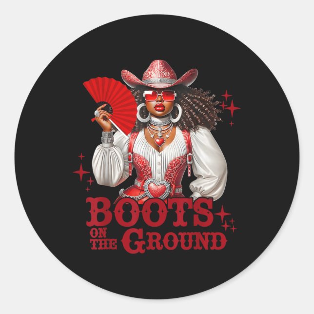 Sticker Rond Bottes Sur Le Terrain Boot Cowboy Western Cowgirl  (Devant)