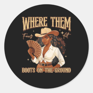 Sticker Rond Bottes sur le terrain Bottes Cowboy Western Cowgir