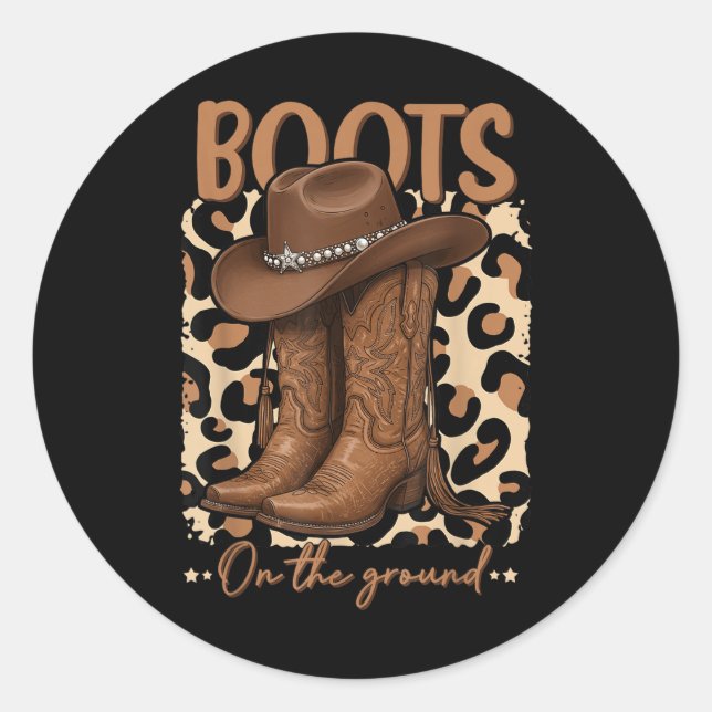 Sticker Rond Bottes Sur Le Terrain Cowboy Western Cowgirl Lined (Devant)