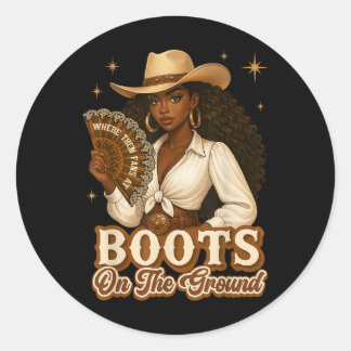 Sticker Rond Bottes Sur Le Terrain Junetten Cowgirl Où Ils