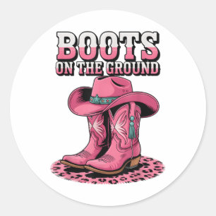 Sticker Rond Bottes Sur Le Terrain Pays Cowboy Western Cowgirl