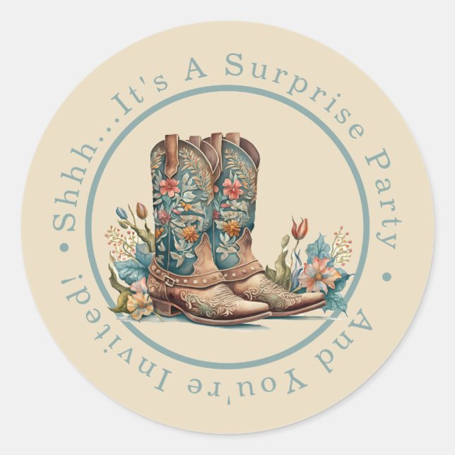 Sticker Rond Bottes turquoises et Fleur sauvage Surprise Party (Devant)