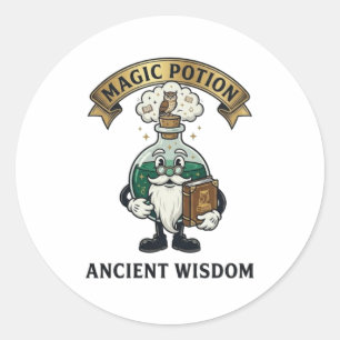 Sticker Rond Botto Ancien Sage Magicien Potion Chouette Rétro