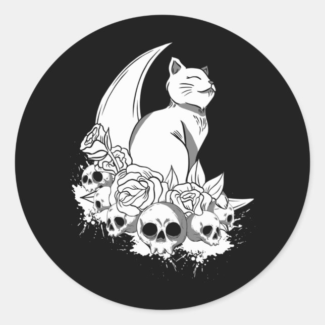 Sticker Rond Bouche Pastel Goth Crânes Déplaisants Chat gothiqu (Devant)