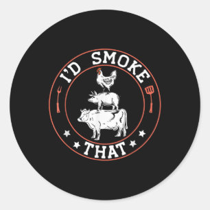 Sticker Rond Boucher Chef Bbq Fumeur Id Fumer Que Barbecue Pit