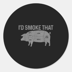 Sticker Rond Boucher Chef Bbq Id Fumer Que Porc De Cochon Fatig