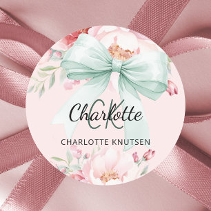 Sticker Rond Boucles d'arc grèze rose pâle monogramme