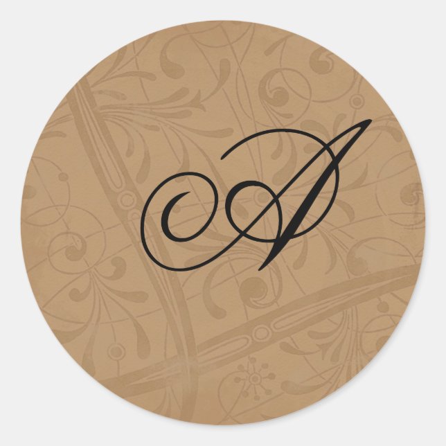 Sticker Rond Boucles de cuivre Monogramme Enveloppe Phoques (Devant)