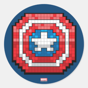 Sticker Rond Bouclier Captain America pixelisé 16 bits