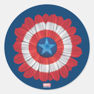Sticker Rond Bouclier de Captain America Fleur de Marguerite