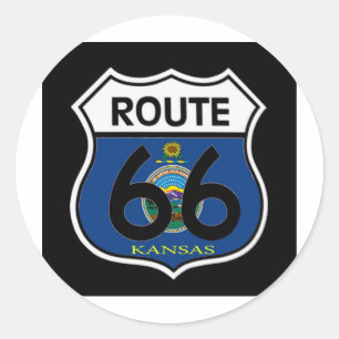 Sticker Rond Bouclier de l'itinéraire 66 de drapeau du Kansas