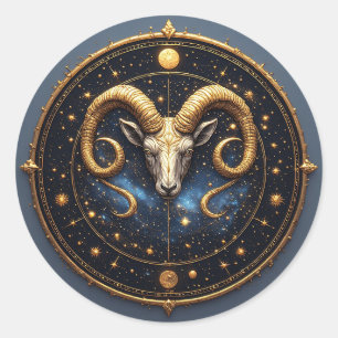 Sticker Rond Bouclier du zodiaque du Bélier doré