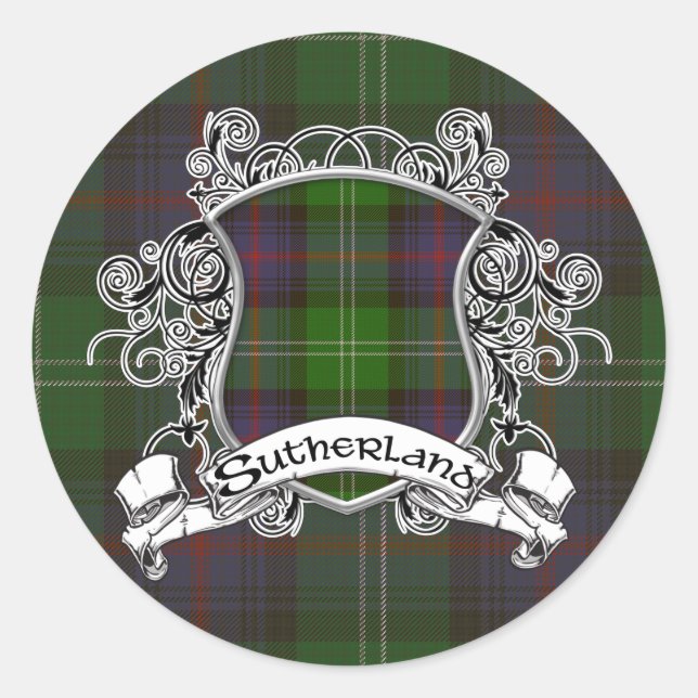 Sticker Rond Bouclier tartan du Sutherland (Devant)
