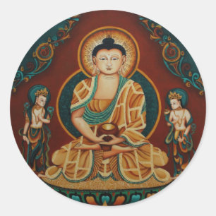 Sticker Rond Bouddha Amitabha avec des Bodhisattvas