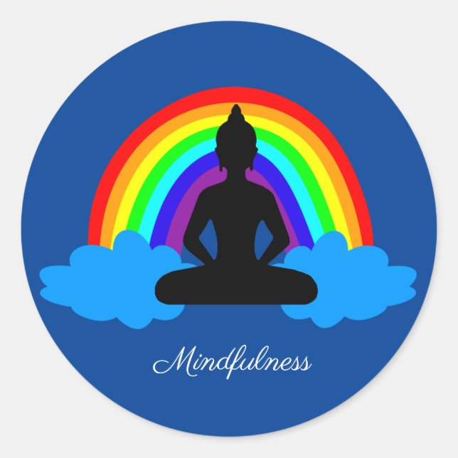 Sticker Rond Bouddha Arc-en-ciel & Mindfult Yoga /méditation (Devant)
