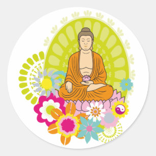 Sticker Rond Bouddha dans les fleurs de printemps