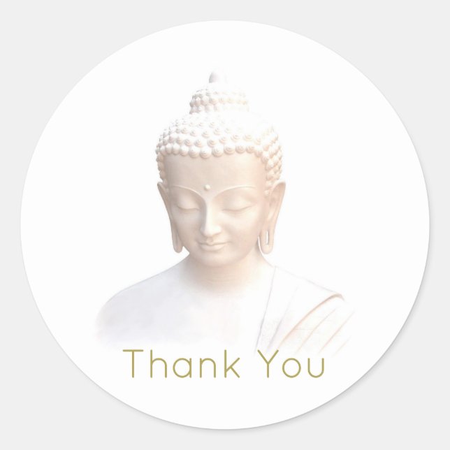 Sticker Rond Bouddha en blanc | Merci méditerranéen serein (Devant)