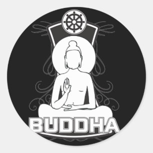 Sticker Rond Bouddha noir et blanc