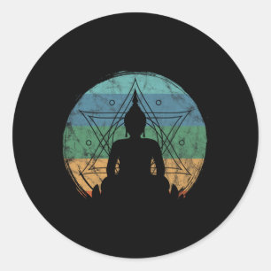 Sticker Rond Bouddha Rétro Yoga Bouddhiste Méditation Spirituel