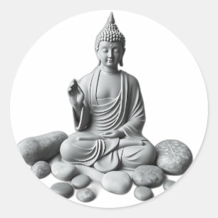 Sticker Rond Bouddha serein avec pierres et Plante