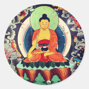 Sticker Rond Bouddha Shakyamuni peinture, Himalaya - Népal