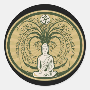 Sticker Rond Bouddha sous l'arbre de Bodhi