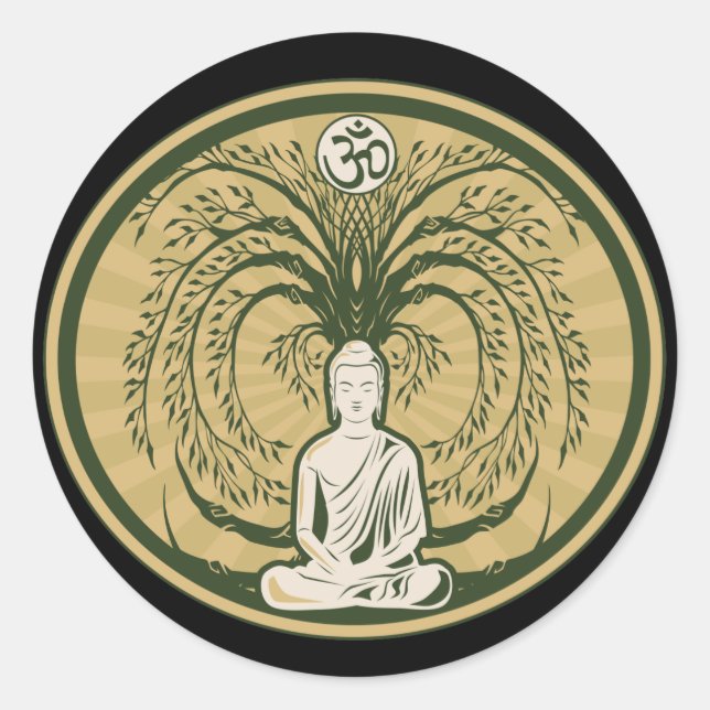 Sticker Rond Bouddha sous l'arbre de Bodhi (Devant)