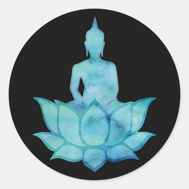 Sticker Rond Bouddha sur Lotus Blue (Devant)