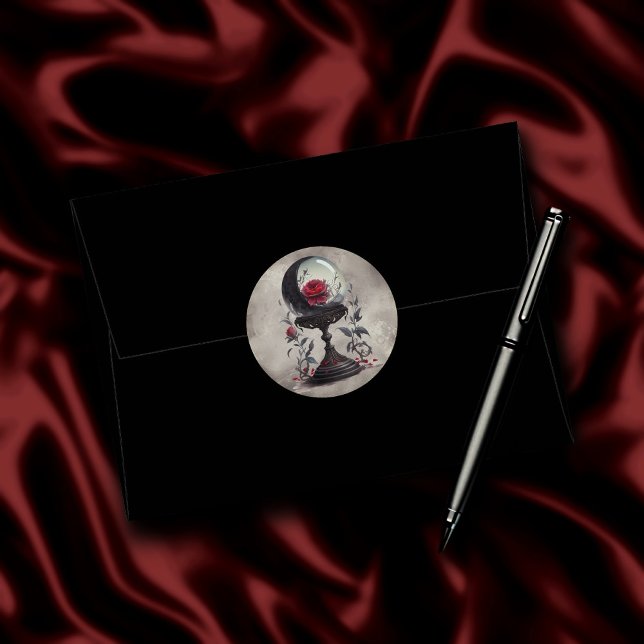 Sticker Rond Boudoir | Cristal Ball Croissant Lune Roses rouges (Créateur téléchargé)