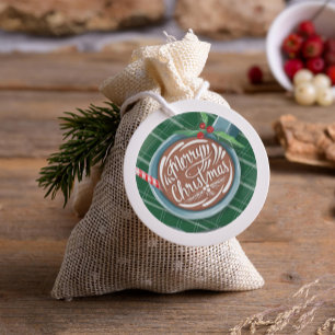 Sticker Rond Bouge de cacao chaud Lettres main Joyeux Noël vert