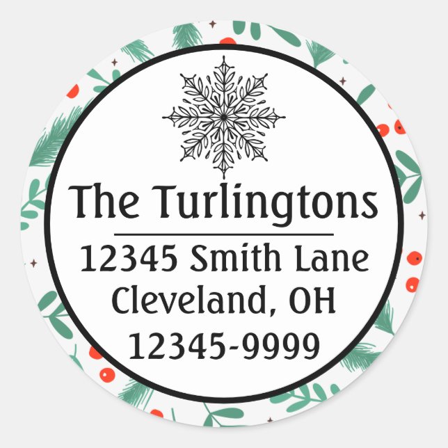 Sticker Rond Boughs À feuillage persistant de Noël et baies Hol (Devant)