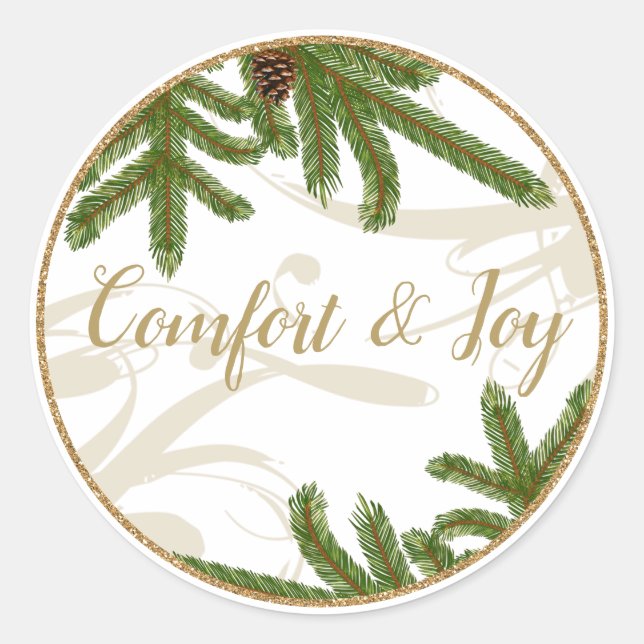 Sticker Rond Boughs de pin de vacances Confort et joie (Devant)