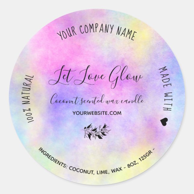 Sticker Rond Bougie artisanale aquarelle arc-en-ciel rose (Devant)