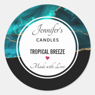 Sticker Rond Bougie d'Agate Turquoise & Or Moderne