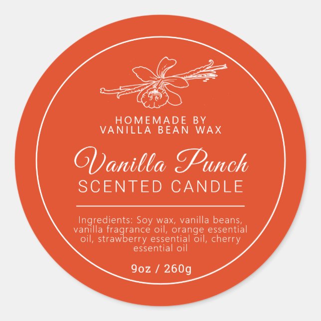 Sticker Rond Bougie de punch à la vanille maison (Devant)