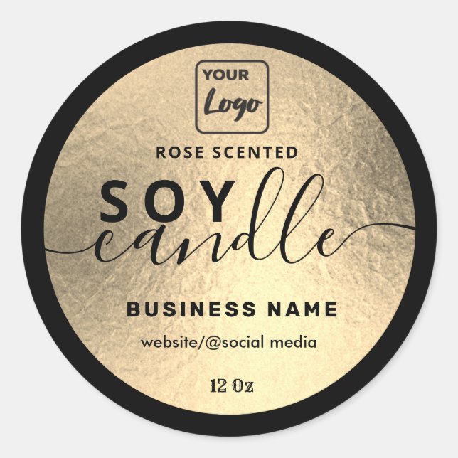 Sticker Rond Bougie de soja en or noir de luxe logo personnalis (Devant)