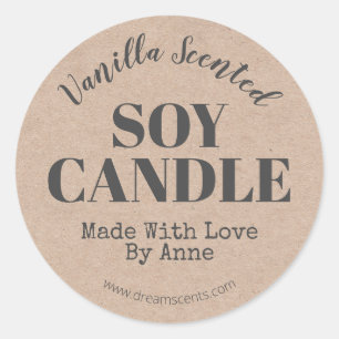 Sticker Rond Bougie de soja en vanille artisanale Kraft simple
