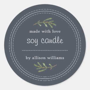 Sticker Rond Bougie De Soja Faite Maison Pine Sprig Écrire Sur 