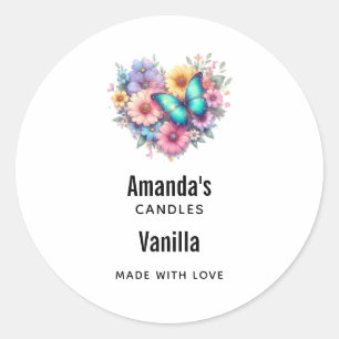 Sticker Rond Bougie Fleurs de Marguerite avec Papillon Bleu Ent
