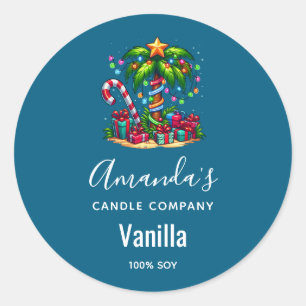 Sticker Rond Bougie Tropical Christmas Palm Tree Business