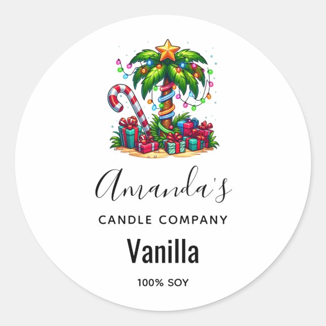 Sticker Rond Bougie Tropical Christmas Palm Tree Business (Devant)