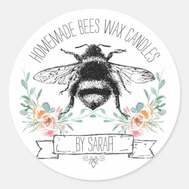 Sticker Rond Bougies de cire pour abeilles maison Whimsical Éti (Devant)