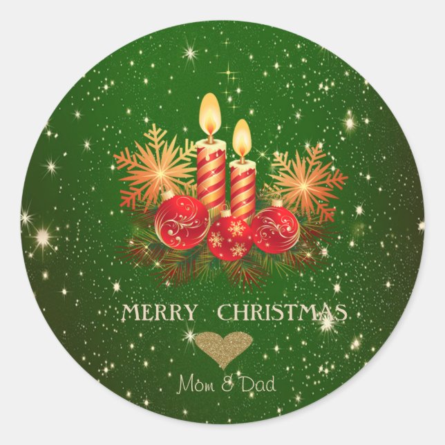 Sticker Rond Bougies de Noël adorables, Boules, Pins (Devant)