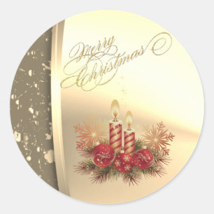 Sticker Rond Bougies de Noël branchées, boules, pins, Faux Gold