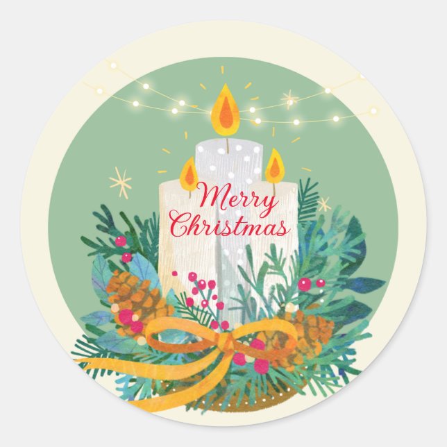 Sticker Rond Bougies jolies décorées pour Noël (Devant)